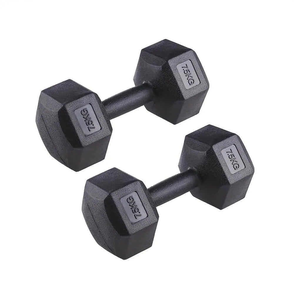 Pareja de mancuernas hexagonales recubiertas de vinilo negro InRomo Sport disponibles de 2kg a 10kg