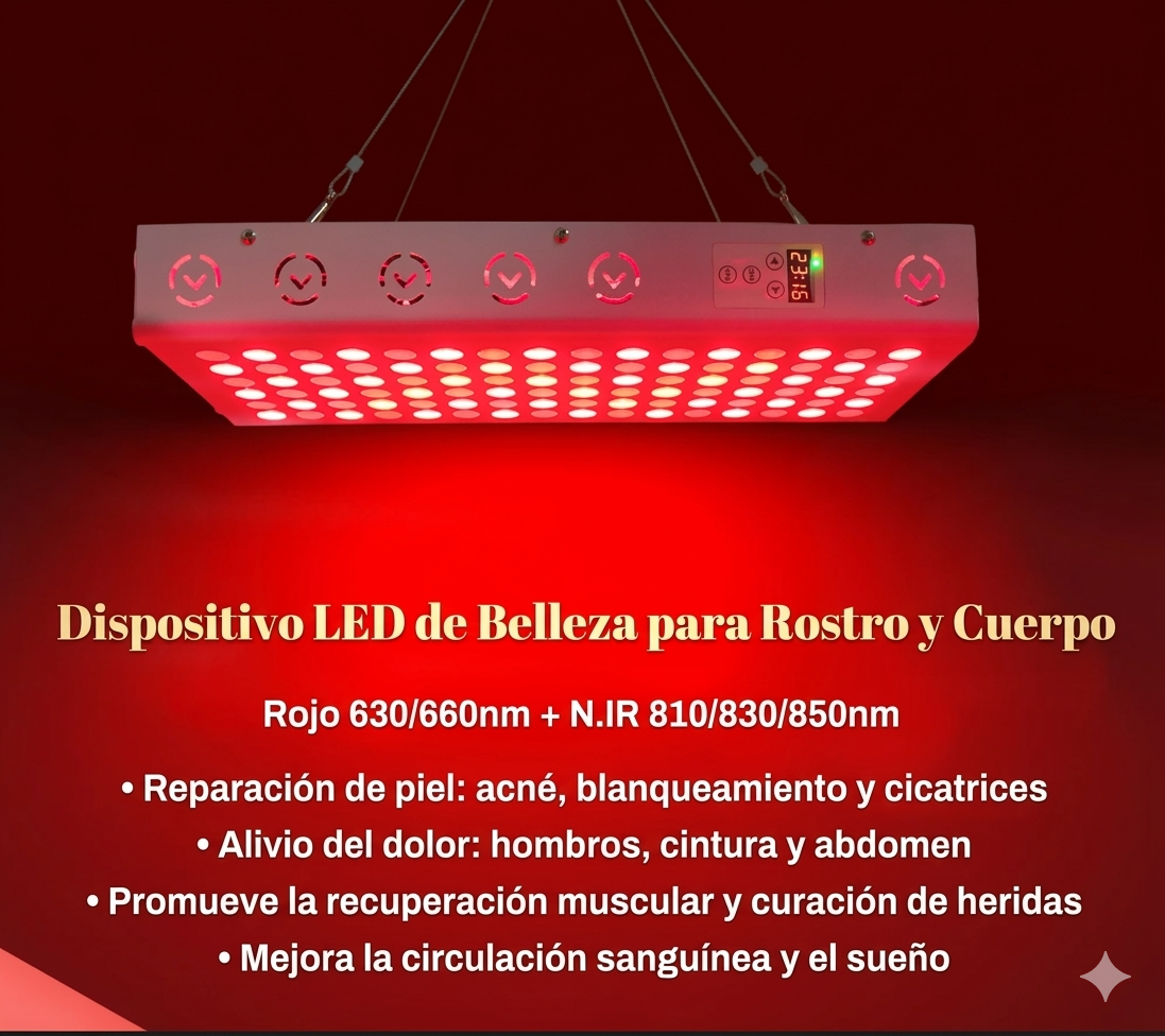 Panel profesional de fotobiomodulación InRomo Sport Luxe Max 7 con pantalla táctil digital avanzada, mostrando el menú de configuración de longitudes de onda sobre un fondo negro elegante y premium.