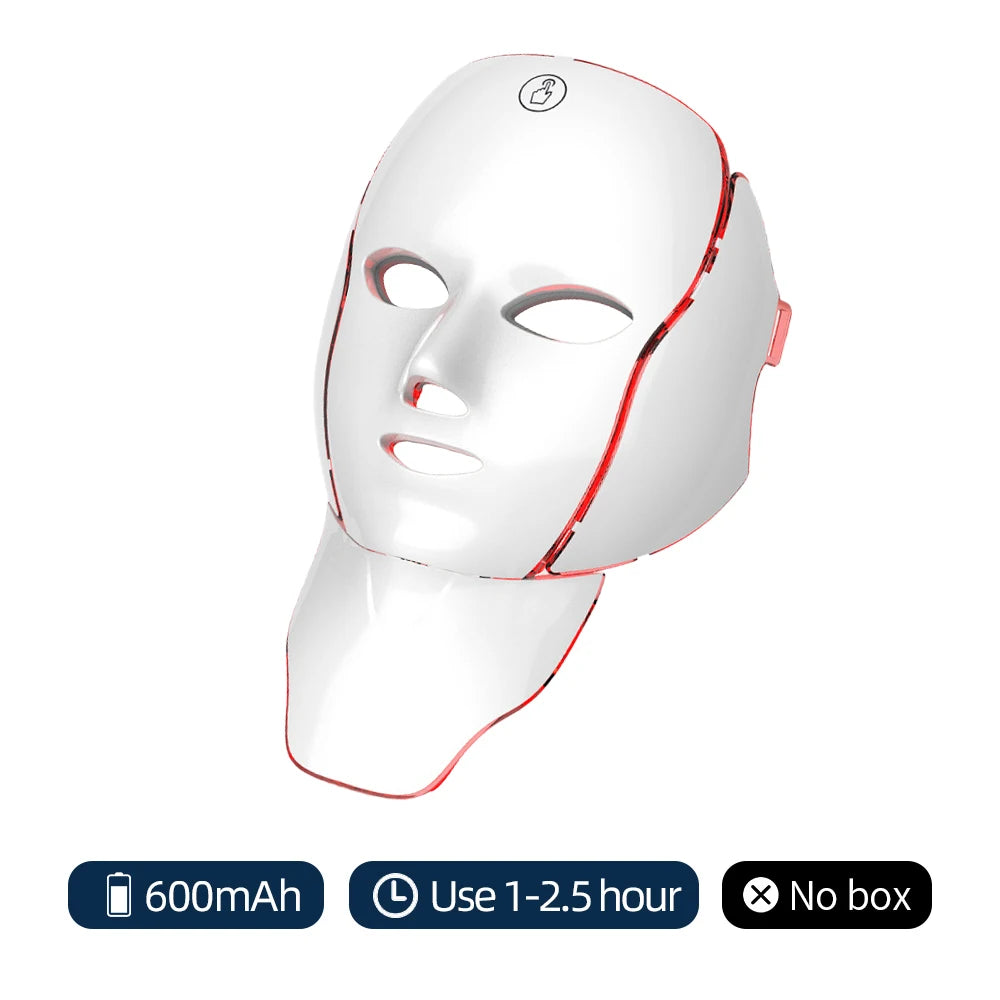 Máscara LED de fototerapia InRomo Sport con diseño modular 2 en 1 que incluye máscara facial y accesorio para el tratamiento del cuello en color blanco con detalles rosa.