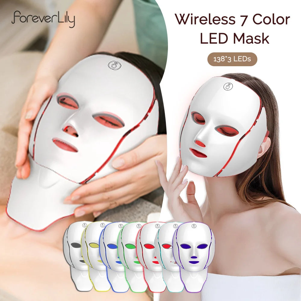 Máscara LED de fototerapia InRomo Sport con diseño modular 2 en 1 que incluye máscara facial y accesorio para el tratamiento del cuello en color blanco con detalles rosa.