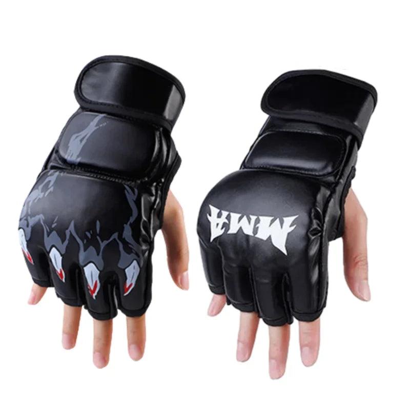 Guantes MMA negros con diseño de garras y cierre ajustable para artes marciales
