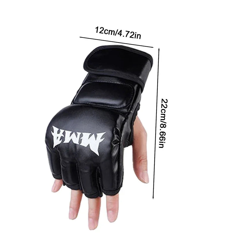 Guante negro MMA con apertura de dedos y cierre de velcro, medidas 12x22 cm