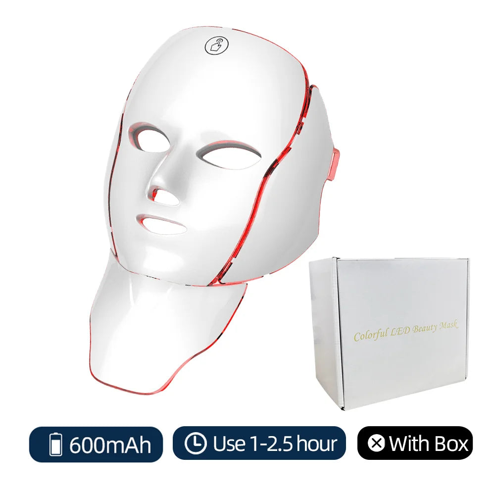 Máscara LED de fototerapia InRomo Sport con diseño modular 2 en 1 que incluye máscara facial y accesorio para el tratamiento del cuello en color blanco con detalles rosa.