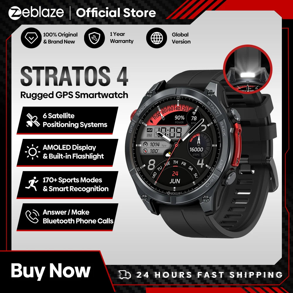 Zeblaze Stratos 4 GPS Smartwatch - Reloj Inteligente GPS con Pantalla AMOLED 1.43" y 170+ Modos Deportivos